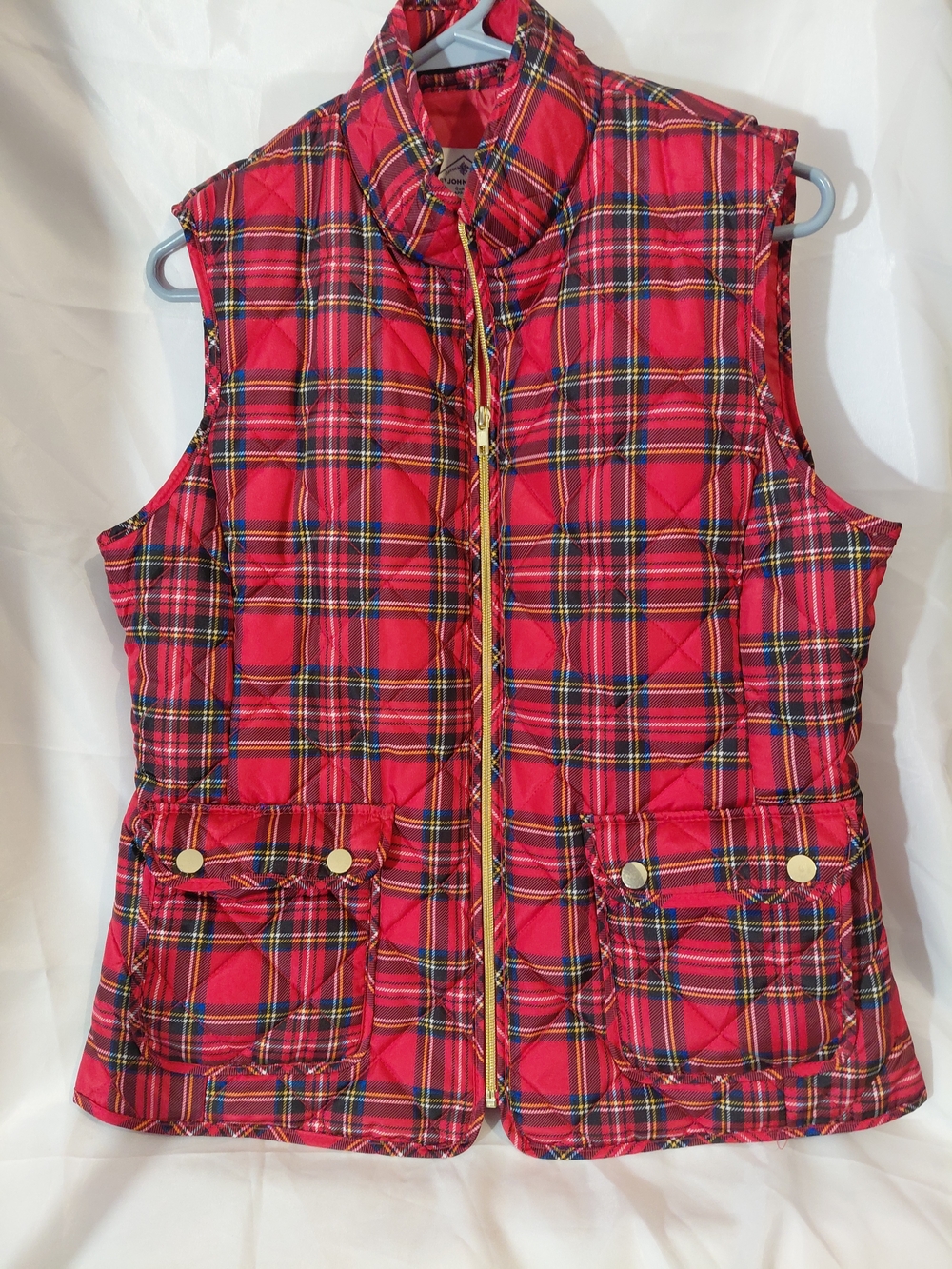 St. John's Bay Red Plaid Quilted Vest with Yellow & Navy Accents